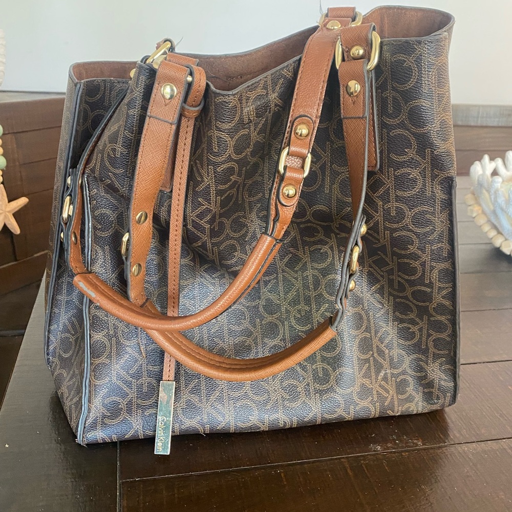 Calvin Klein Brown Tote Bag with Signature Design